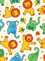 Playful Jungle Animals Yellow Blue Green Rug