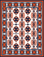 Orange Navy Diamond Geometric Border Rug