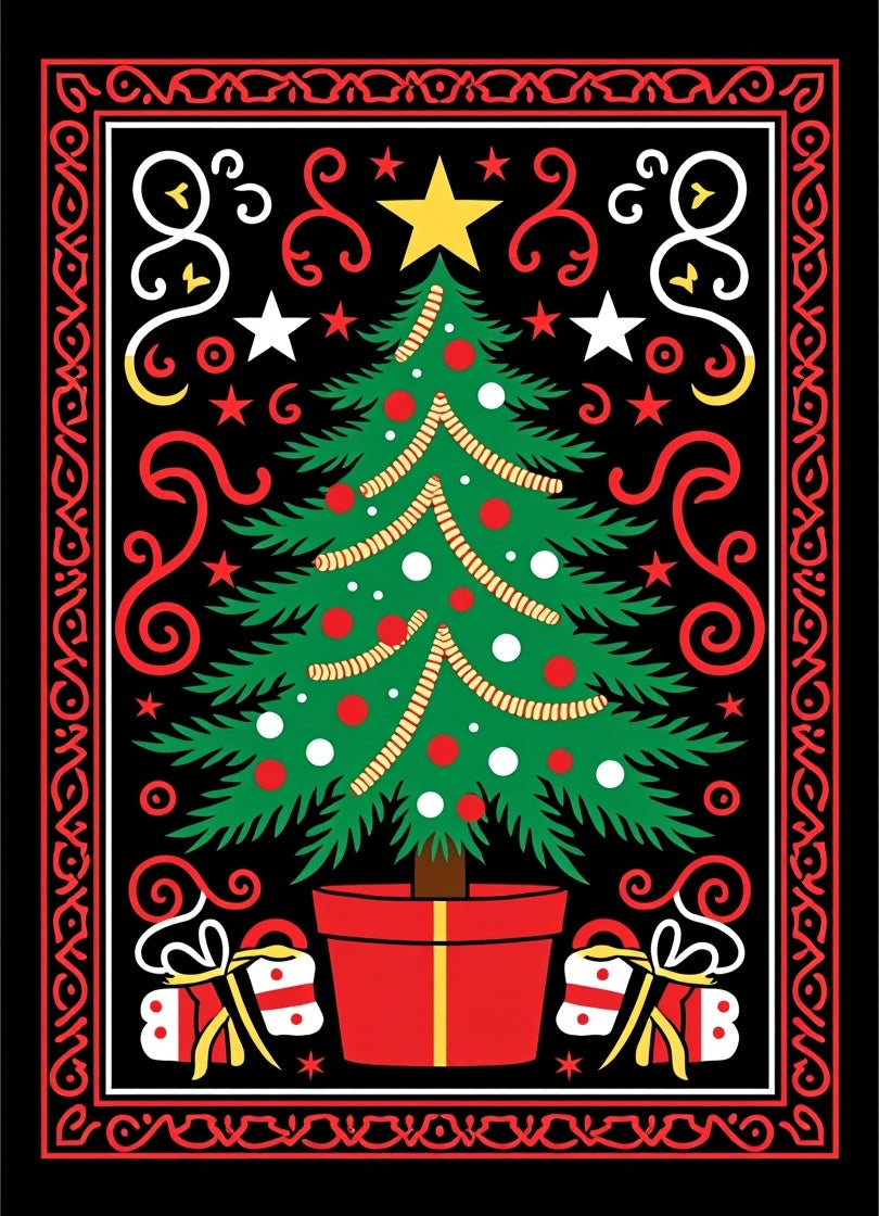 Festive Christmas Tree Gifts Border Rug