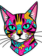 Vibrant Pink Floral Cat Face Rug