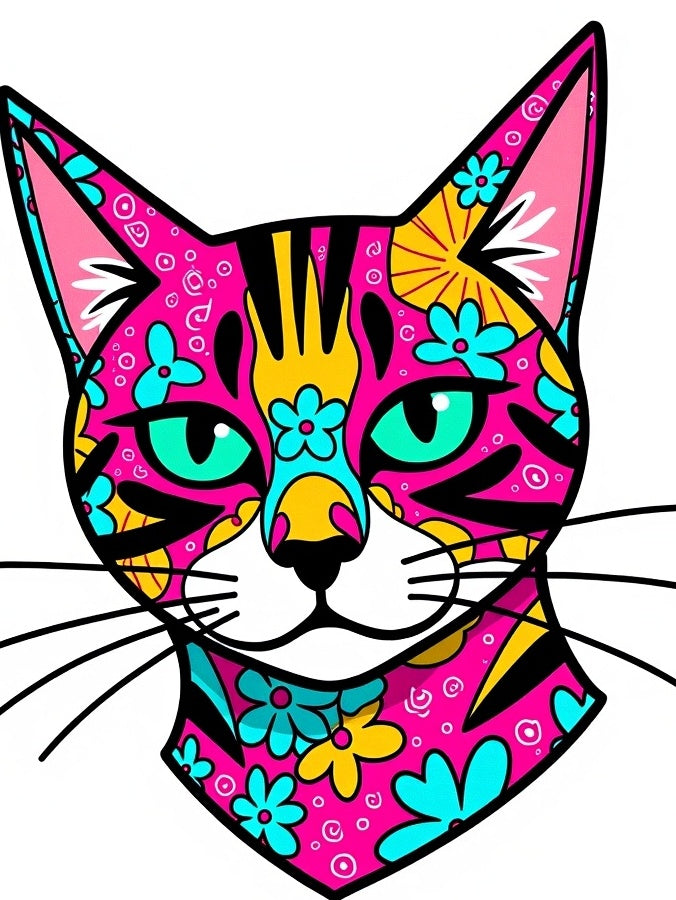 Vibrant Pink Floral Cat Face Rug