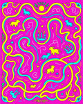 Playful Pink Yellow Blue Animal Maze Rug