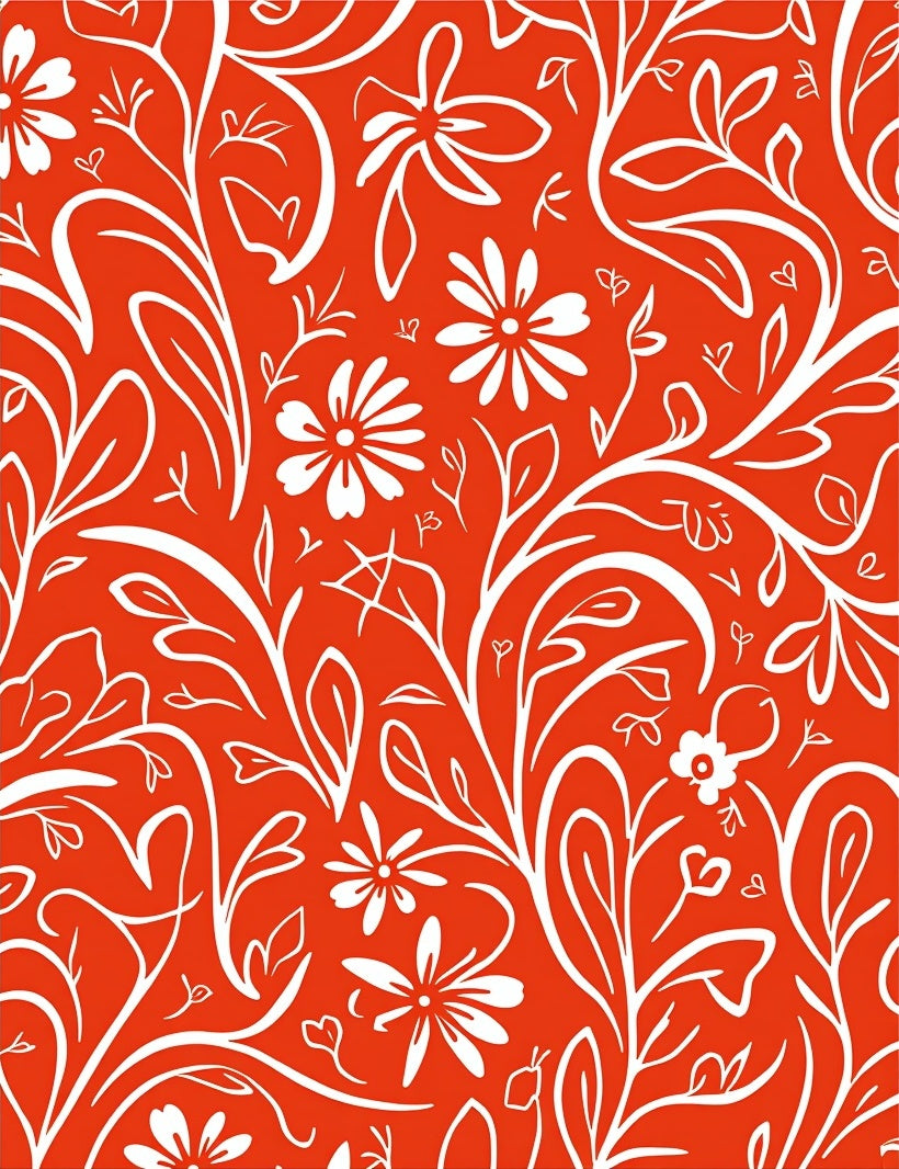Red White Floral Vines Rug
