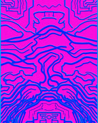 Bright Pink Blue Wavy Abstract Lines Rug