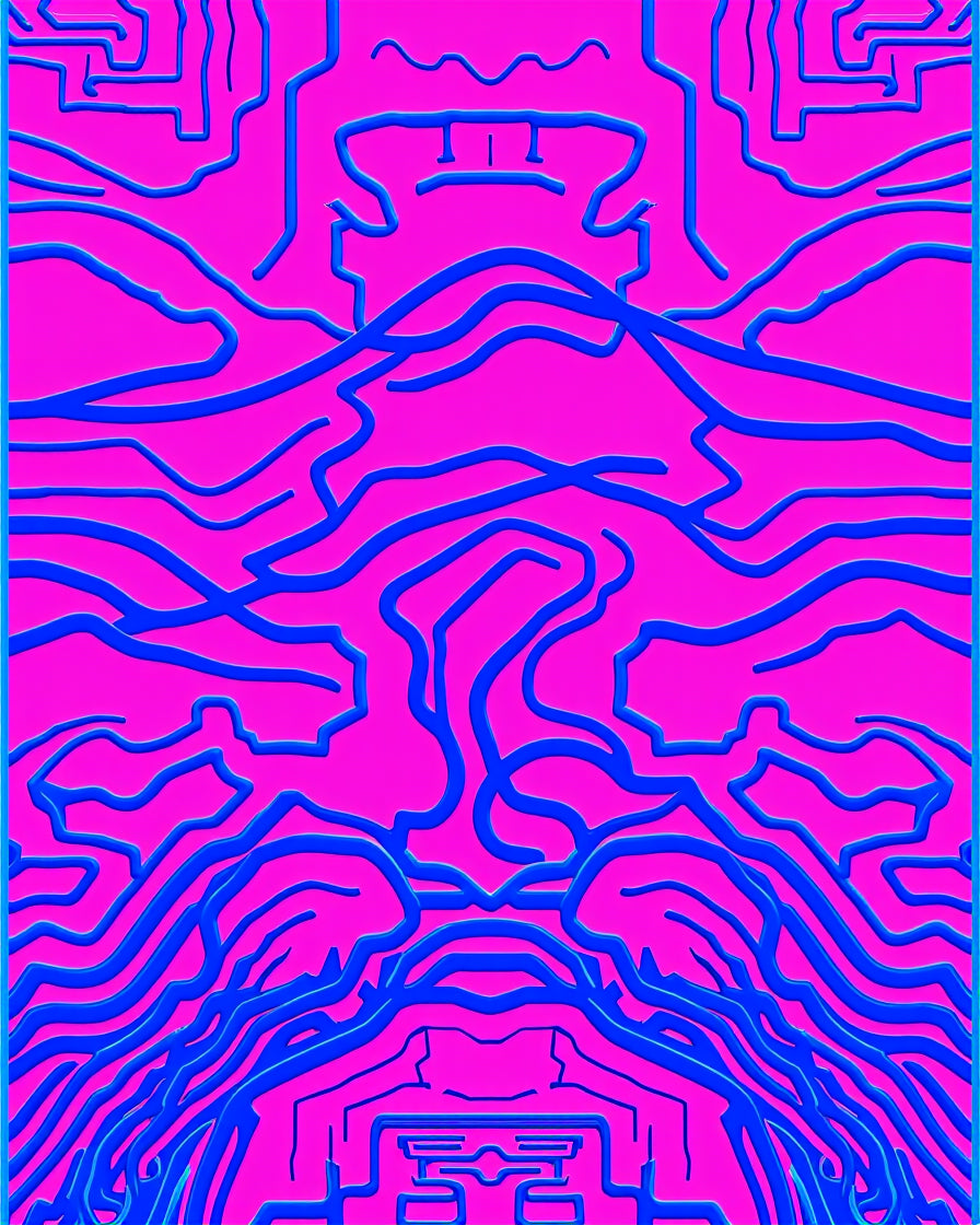 Bright Pink Blue Wavy Abstract Lines Rug