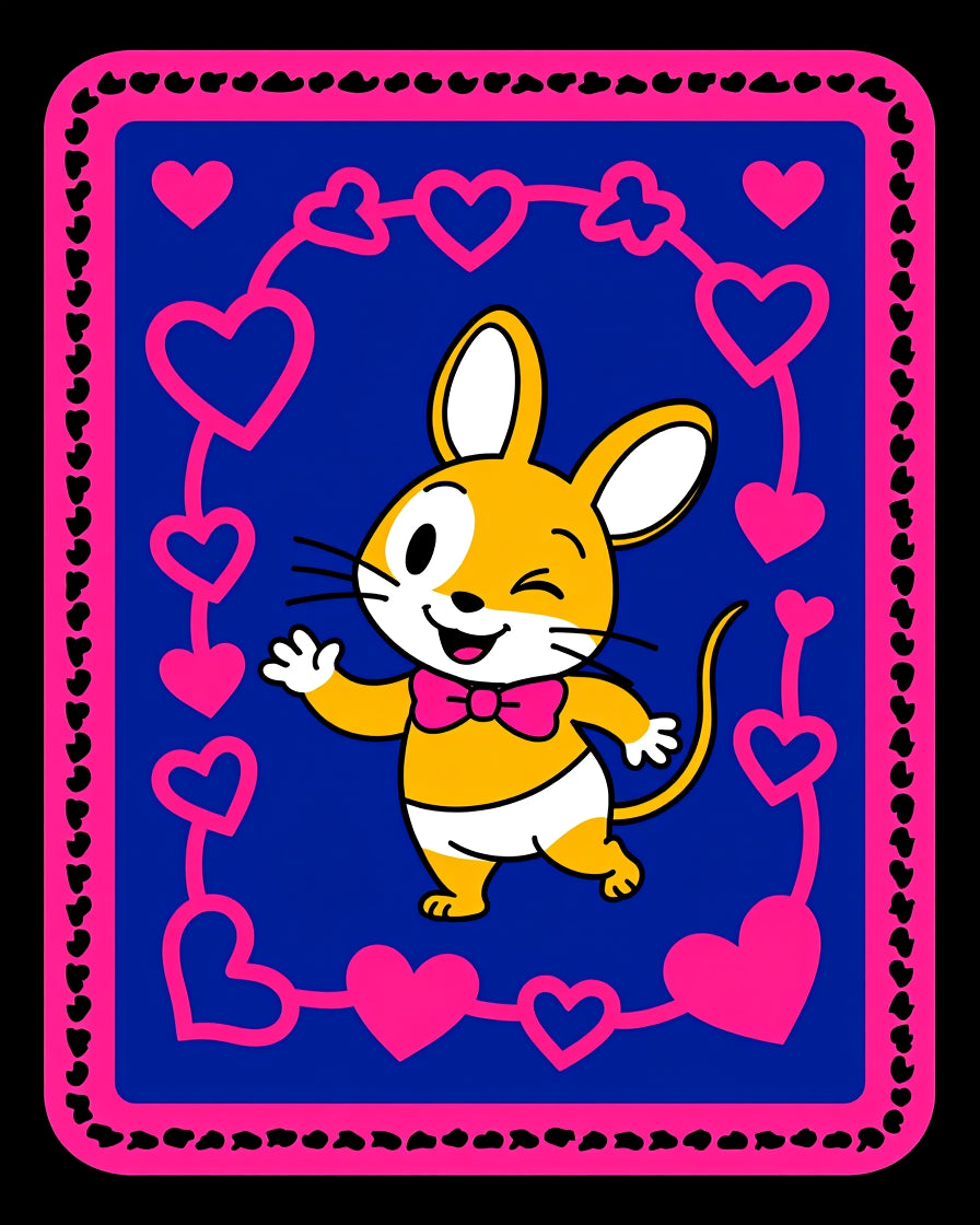 Whimsical Yellow Mouse Pink Hearts Rug