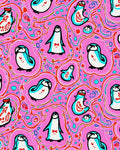Whimsical Pink Penguin Playful Swirls Rug