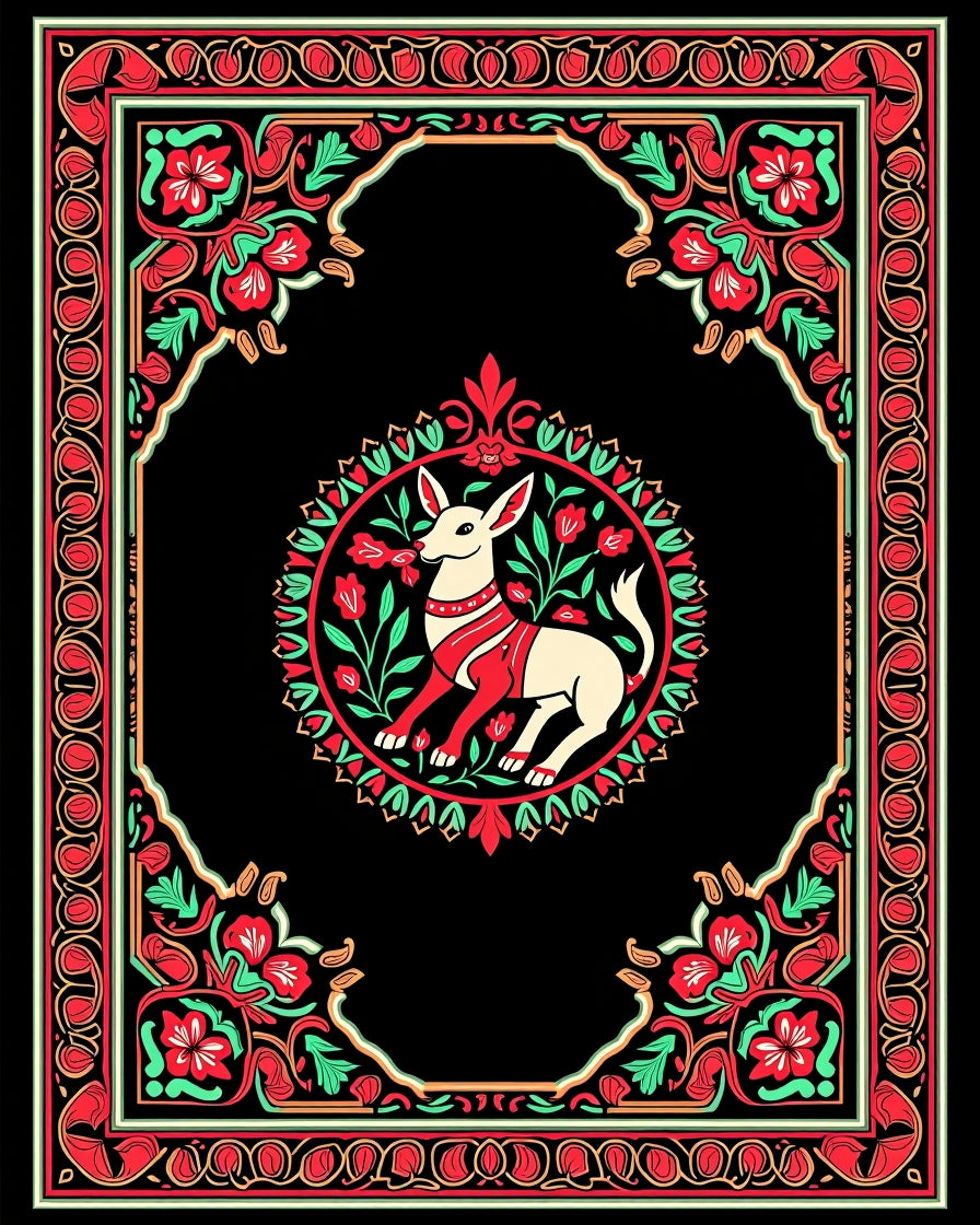 Crimson Dog Floral Garden Frame Rug