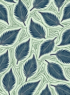 Navy Blue Feather Leaf Pattern Rug