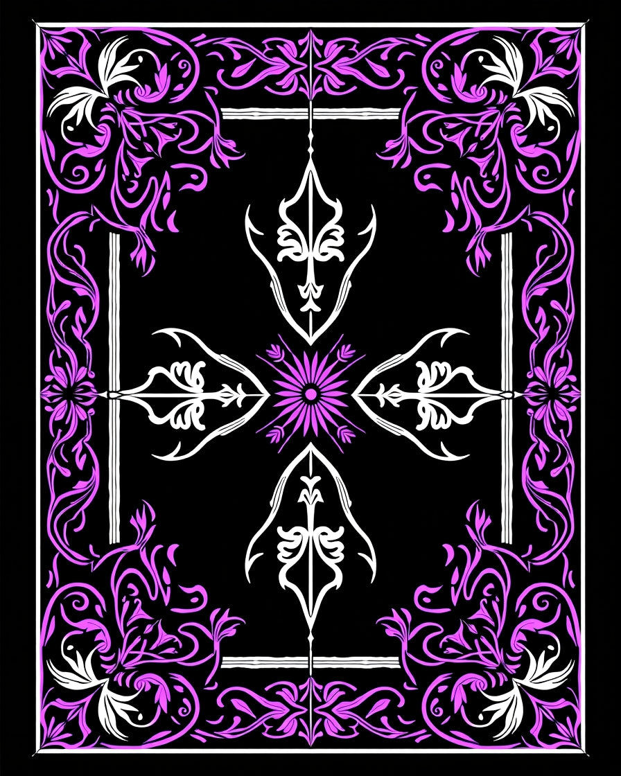 Ornate Violet Floral Medallion Black Rug