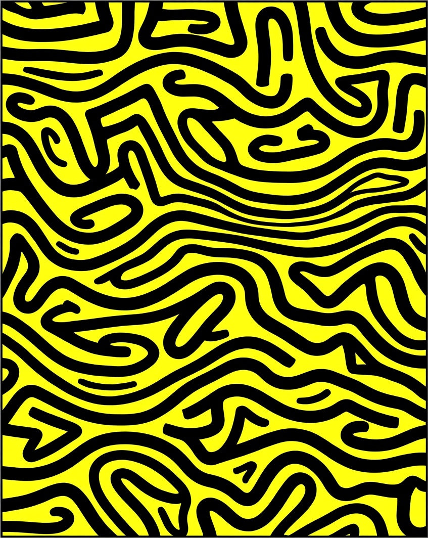 Bold Black Yellow Wavy Lines Rug