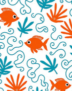 Orange Fish Teal Leaf Swirls Rug
