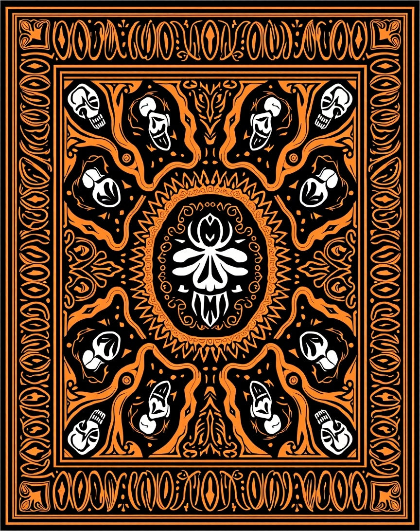 Bold Orange Skull Mandala Rug