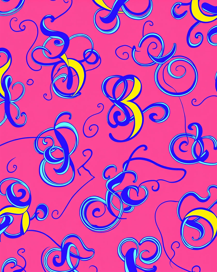 Bright Pink Calligraphy Swirls Rug