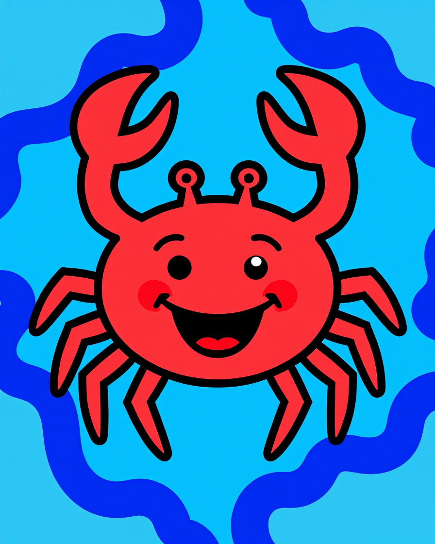 Happy Red Crab Ocean Waves Rug
