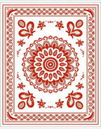 Crimson Floral Mandala Border Rug