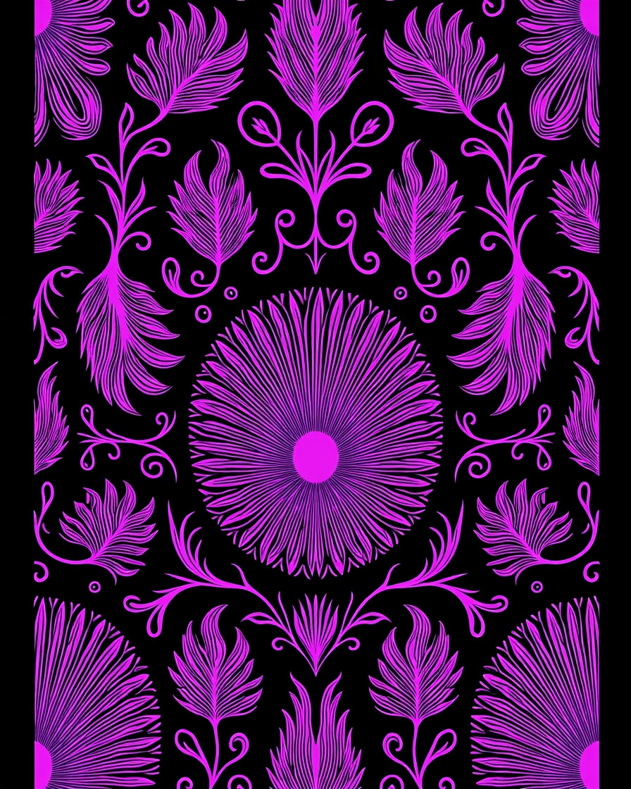 Vibrant Pink Floral Crested Sunburst Rug