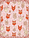 Whimsical Red Owl Bunny Botanical Pink Rug
