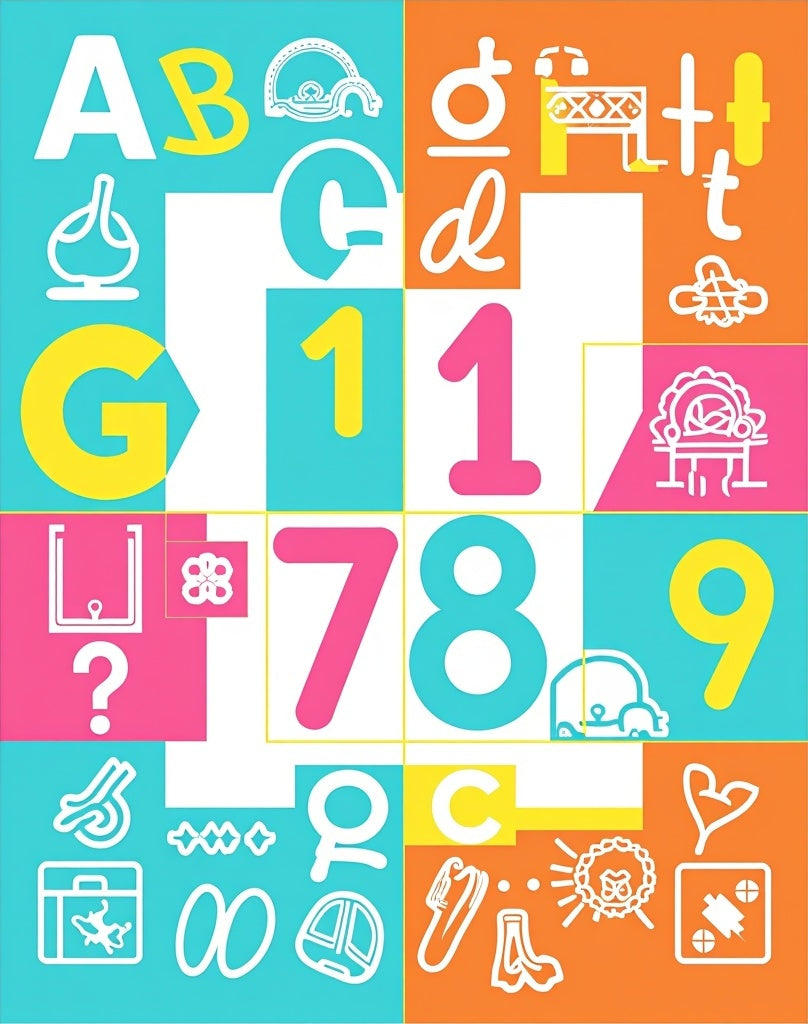 Bright Alphabet and Number Collage Rug