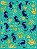 Navy Seahorse Aqua Floral Whimsical Rug