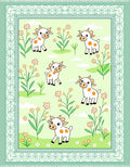 Playful white cows and flowers meadow Rug