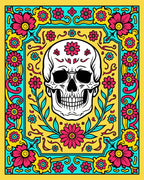Vibrant Skull Floral Frame Rug