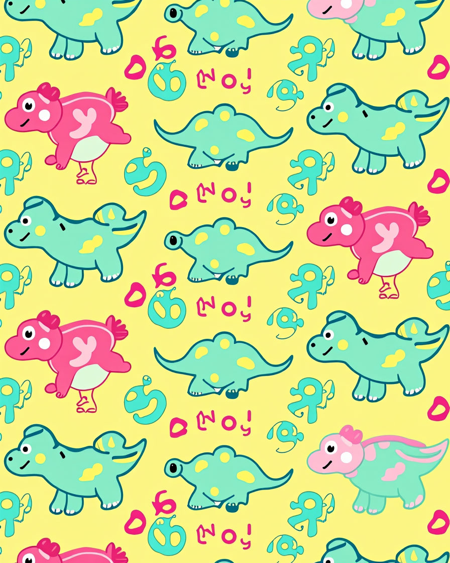 Cute Teal Pink Dinosaur Pals Rug