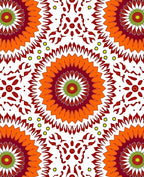 Vibrant Red Orange Sunburst Mandala Rug