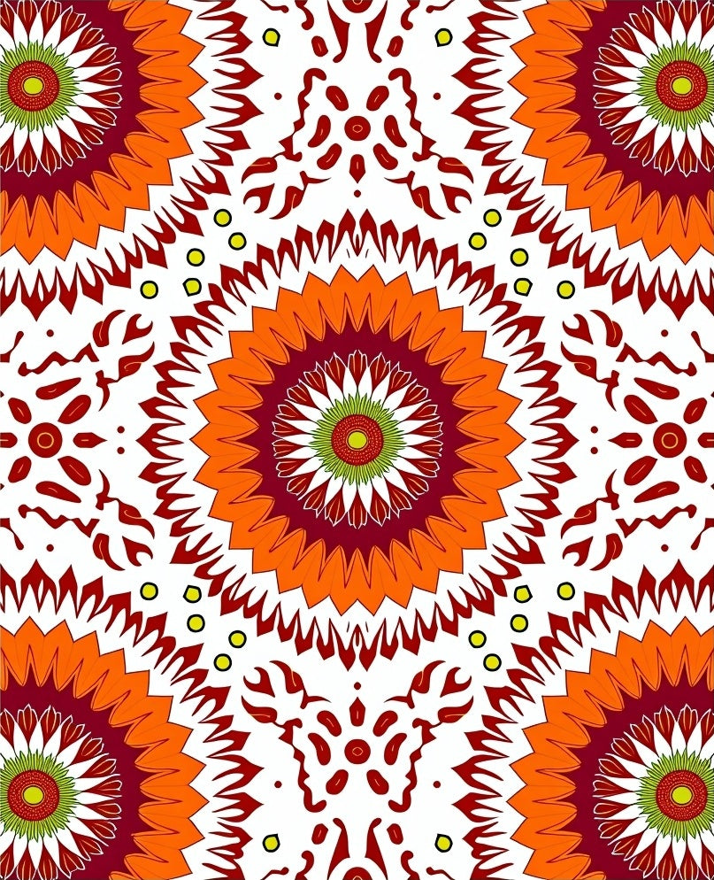 Vibrant Red Orange Sunburst Mandala Rug