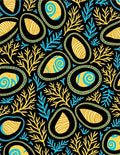 Black Yellow Blue Abstract Organic Oval Rug