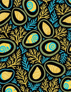 Black Yellow Blue Abstract Organic Oval Rug