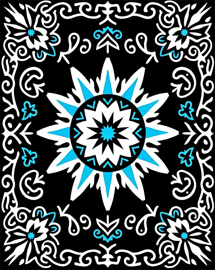 Black Sky Blue Starburst Medallion Rug