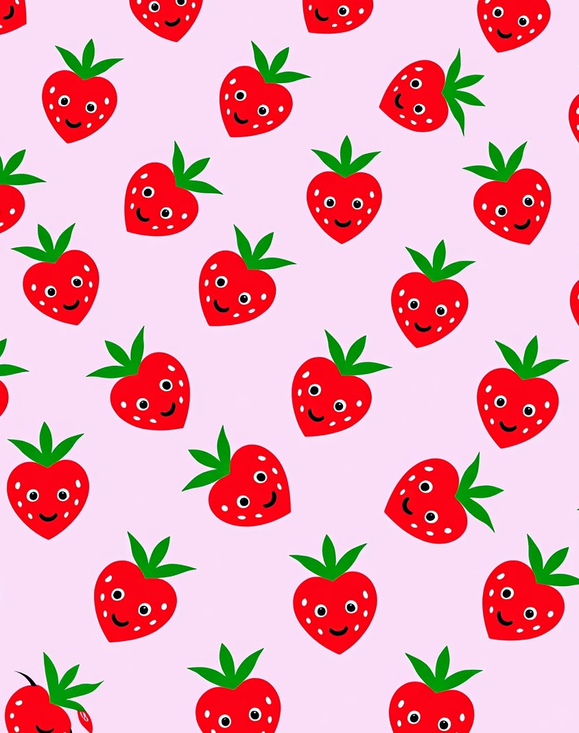 Happy Red Strawberry Repeating Pattern Rug