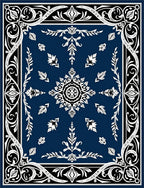 Midnight Blue Ornate Foliage Mandala Rug