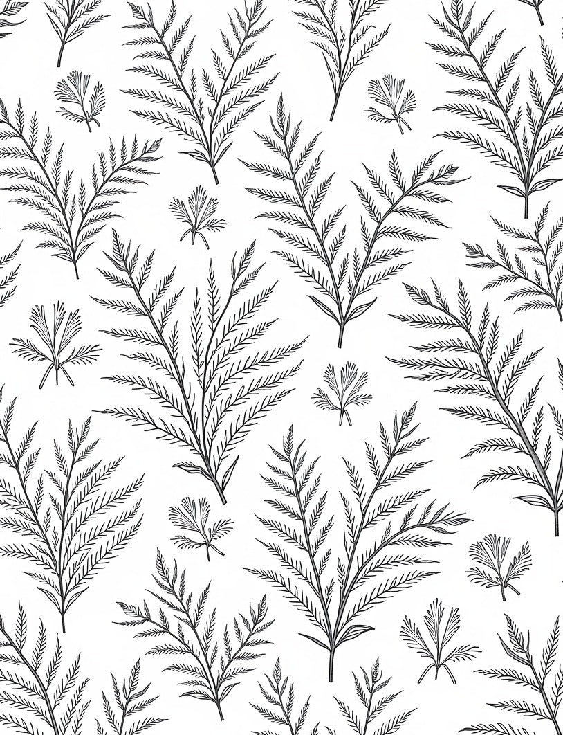 Minimalist Black Fern Leaf Arrangement Rug
