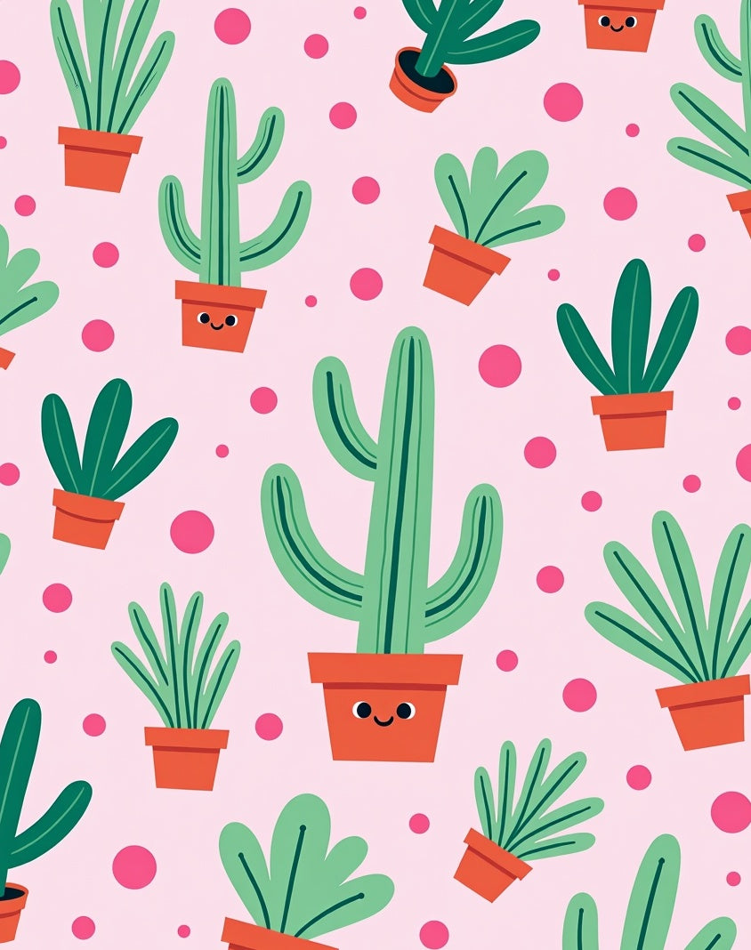 Whimsical Cute Cactus Polka Dot Rug