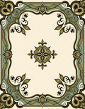 Elaborate Gold Green Floral Frame Rug