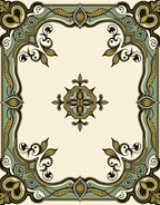 Elaborate Gold Green Floral Frame Rug