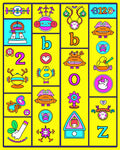 Whimsical Yellow Cartoon Alphabet Collage Rug