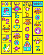 Whimsical Yellow Cartoon Alphabet Collage Rug