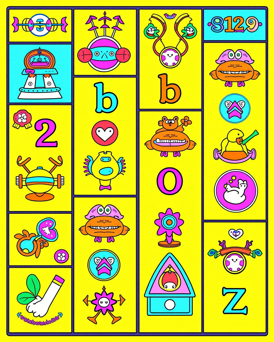 Whimsical Yellow Cartoon Alphabet Collage Rug