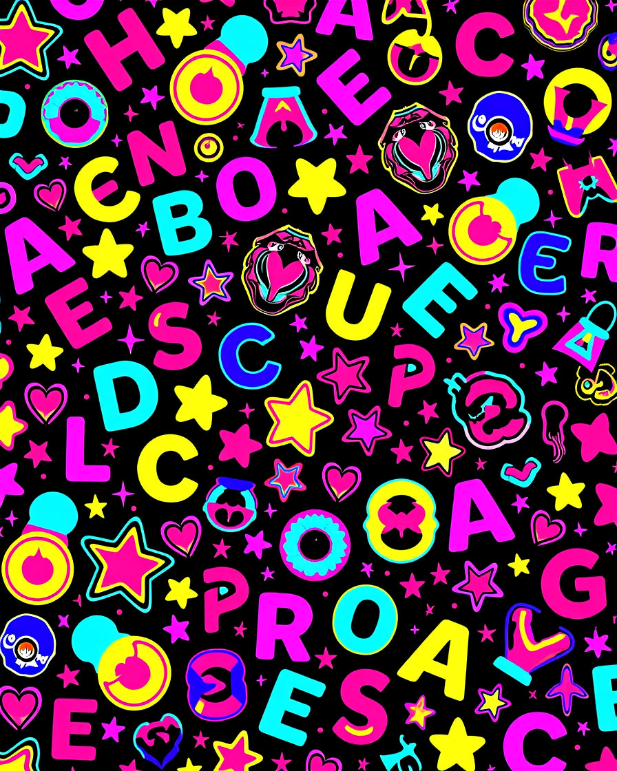 Vivid Neon Alphabet Stars Hearts Rug
