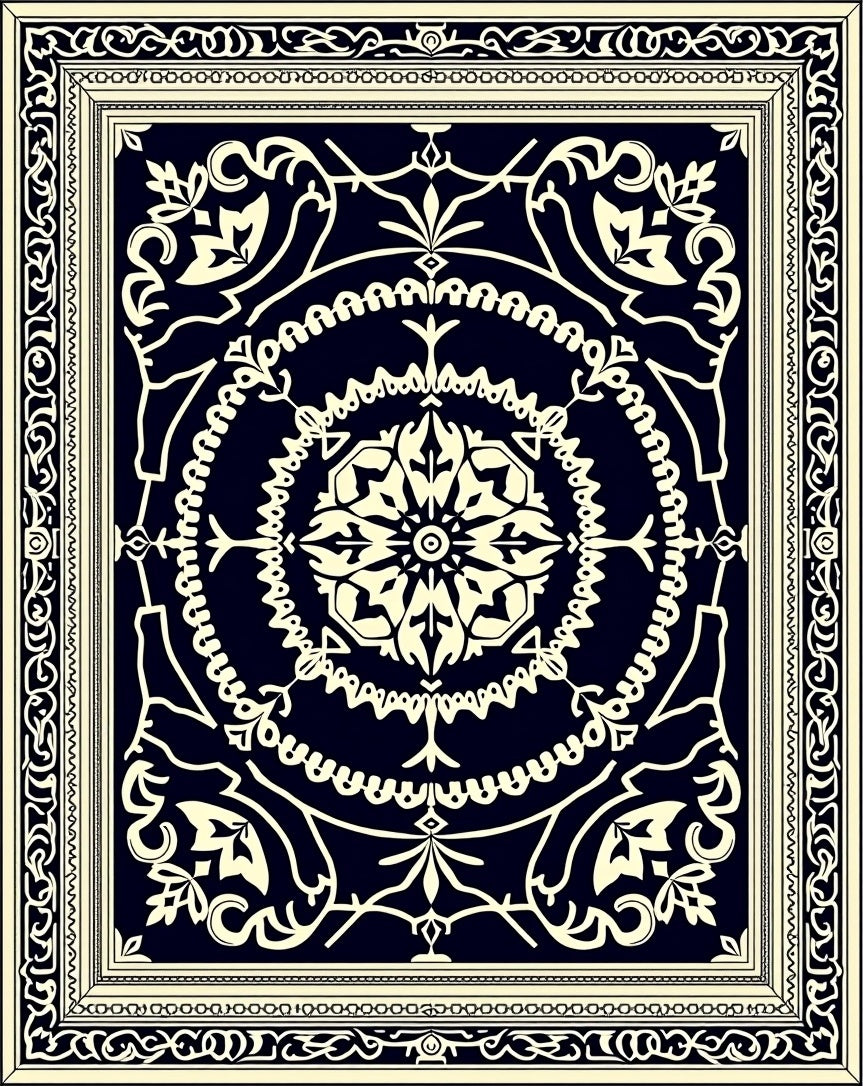 Classic Ivory Medallion Black Rug