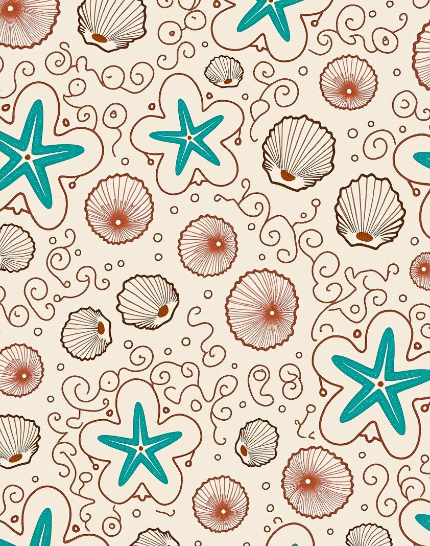 Coastal Teal Starfish Shell Scallop Swirls Rug
