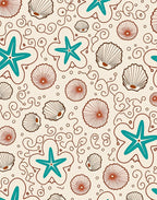 Coastal Teal Starfish Shell Scallop Swirls Rug