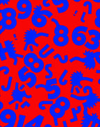 Bold Blue Numbers Chaotic Red Field Rug