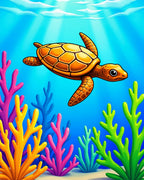 Vibrant Orange Turtle Coral Reef Rug
