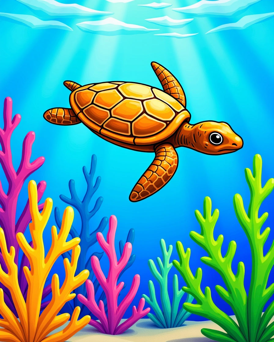 Vibrant Orange Turtle Coral Reef Rug