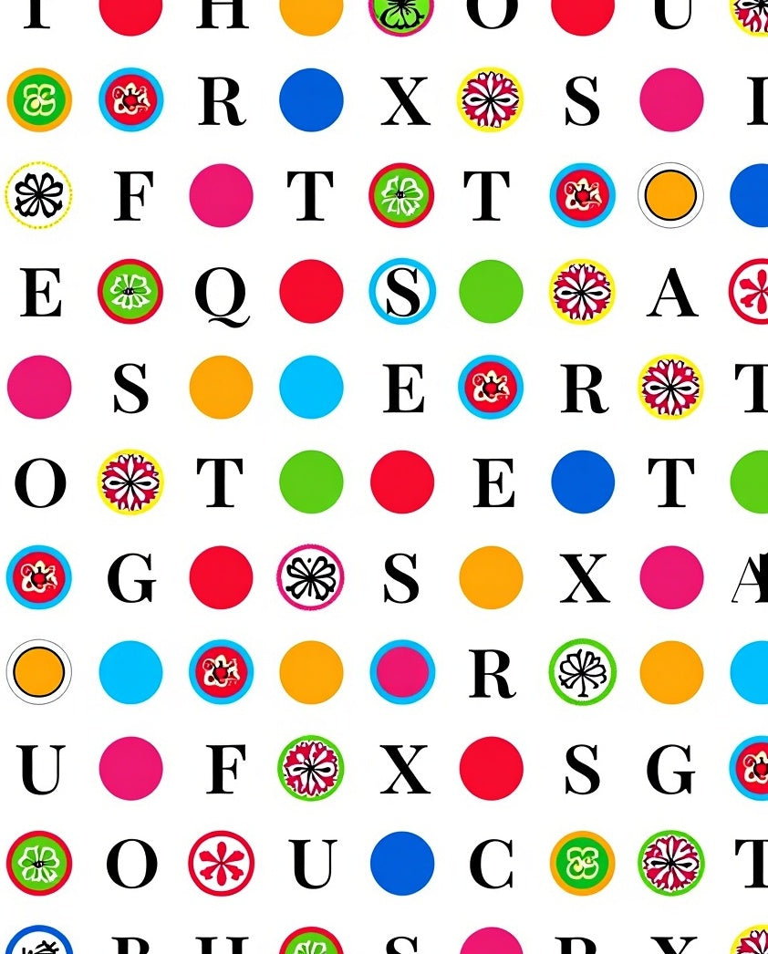 Colorful Circular Letter Graphics Rug