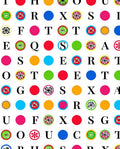 Colorful Circular Letter Graphics Rug